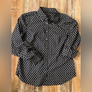 Talbots Women’s Dog Patterned Navy & White Labrador Ball Tailored Shirt, Size 2